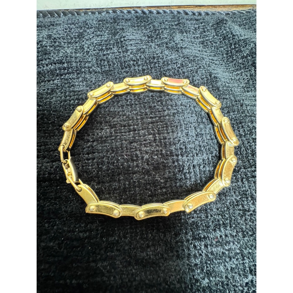 Napier Vintage Gold Tone Triple Row Industrial Bar Link Bracelet 7.5" Minimalism